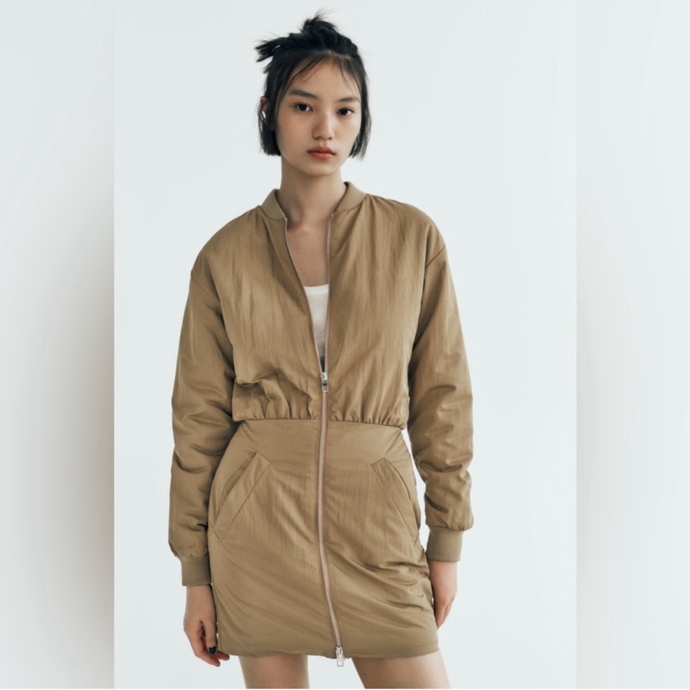 Zara olive bomber jacket dress